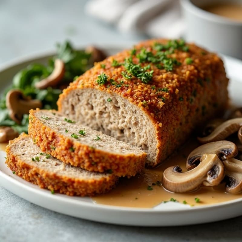Herb-Crusted Turkey Meatloaf with Mushroom Gravy