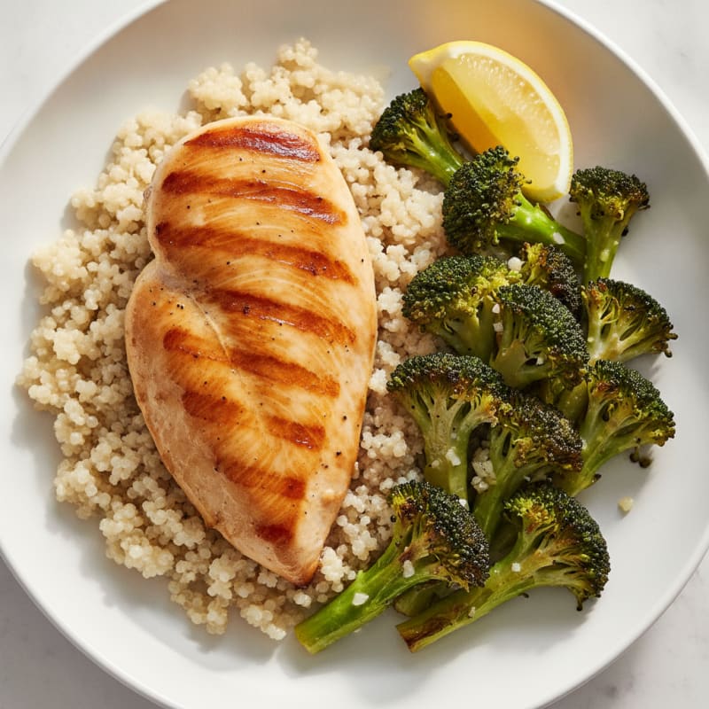 Grilled Chicken Breast with Quinoa and Roasted Broccoli