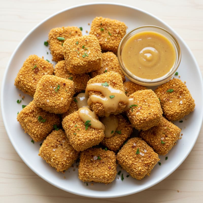 Baked Tofu Nuggets with Honey-Mustard