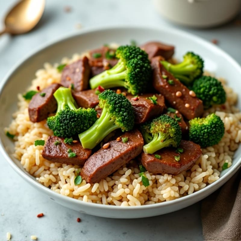 Lean Beef and Crispy Broccoli Stir-Fry with Brown Rice