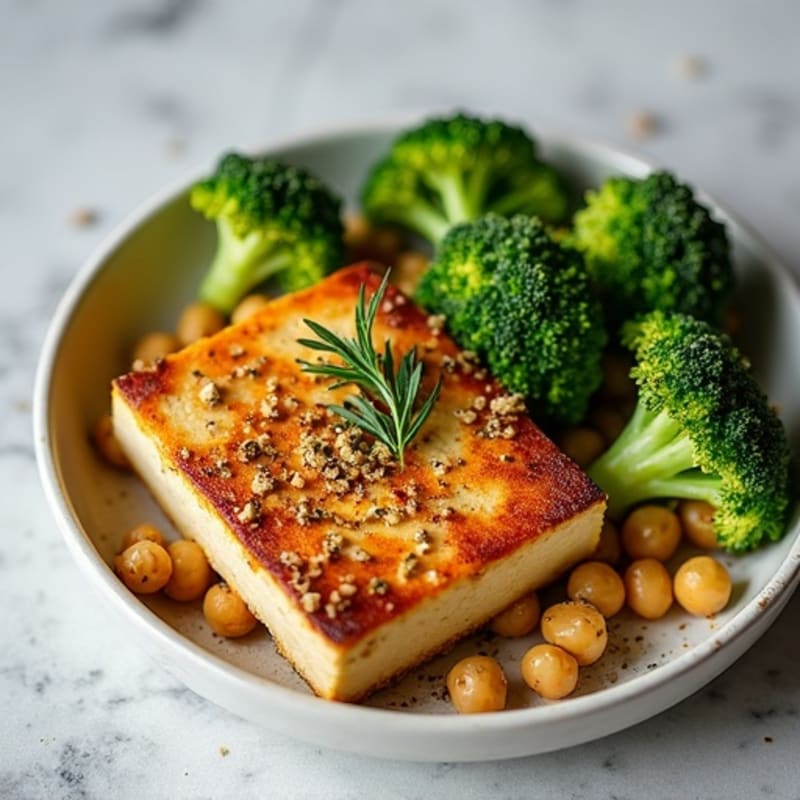 Pan-Seared Herbed Tofu Steaks with Roasted Broccoli