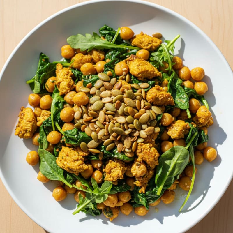 Chickpea Spinach Scramble with Toasted Seeds