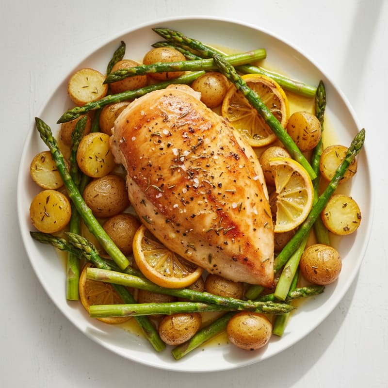 Golden Lemon-Herb Roasted Chicken and Asparagus