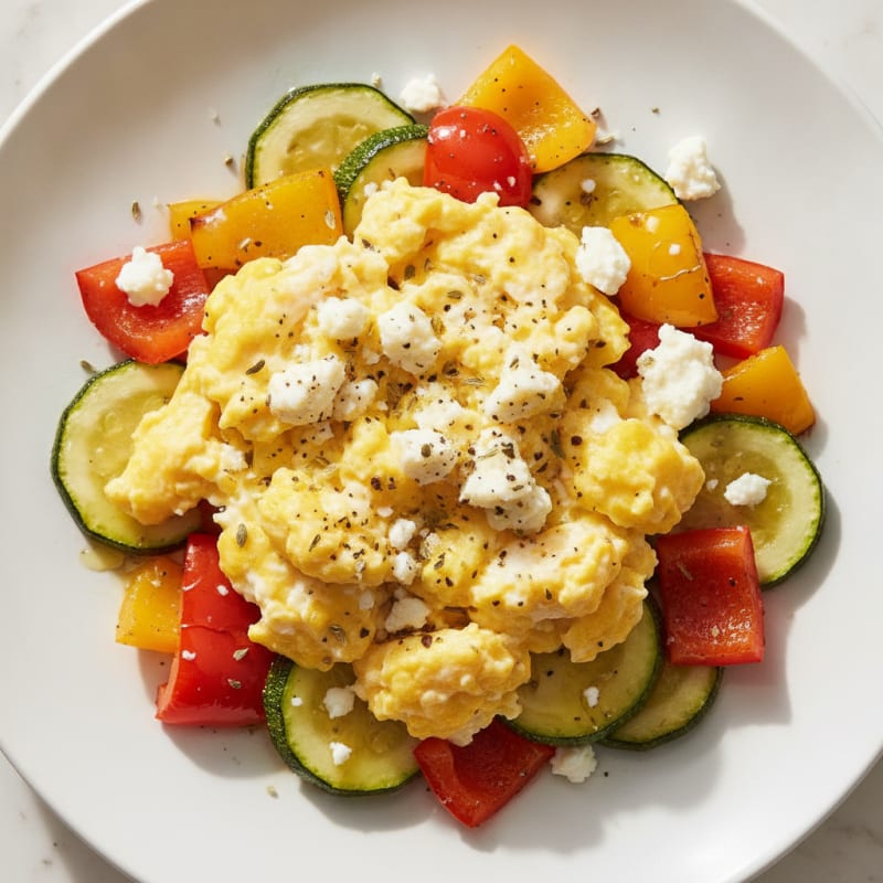 Hearty Scrambled Eggs with Roasted Vegetables