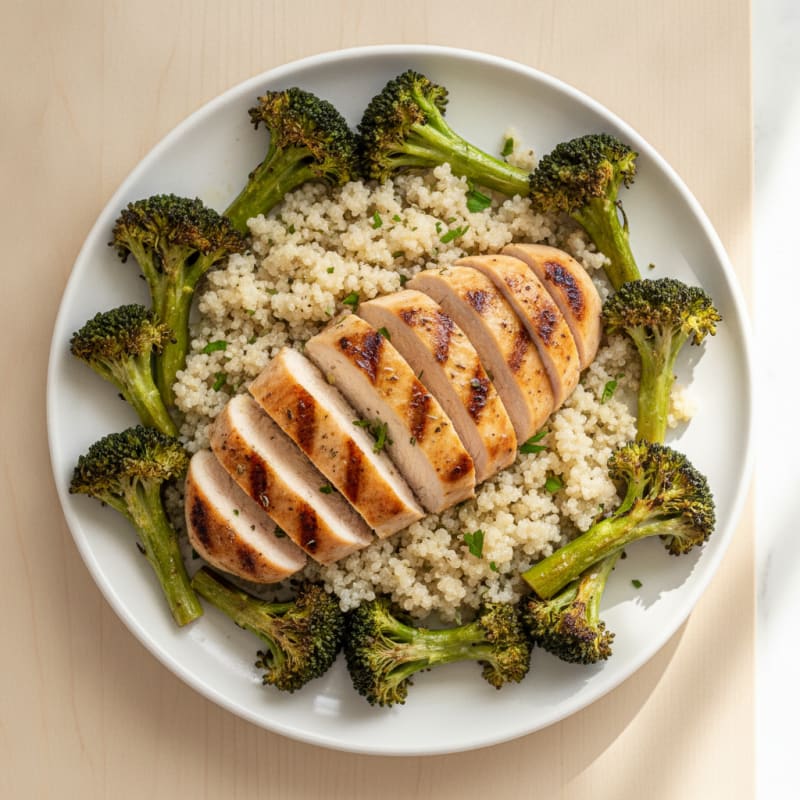 Grilled Chicken Breast with Quinoa and Roasted Broccoli