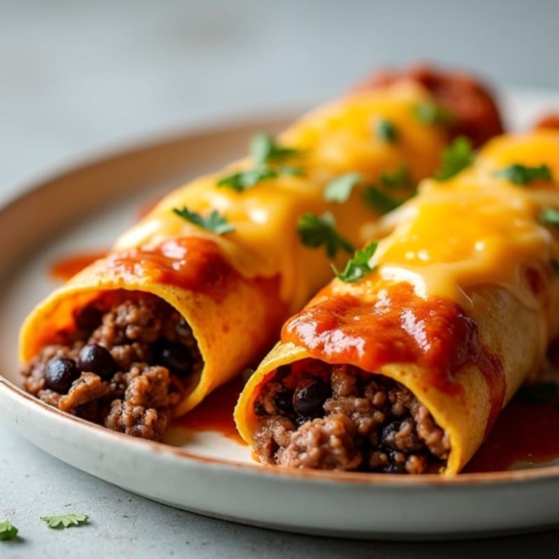 Black Bean and Grass-Fed Beef Enchiladas with Melted Cheese
