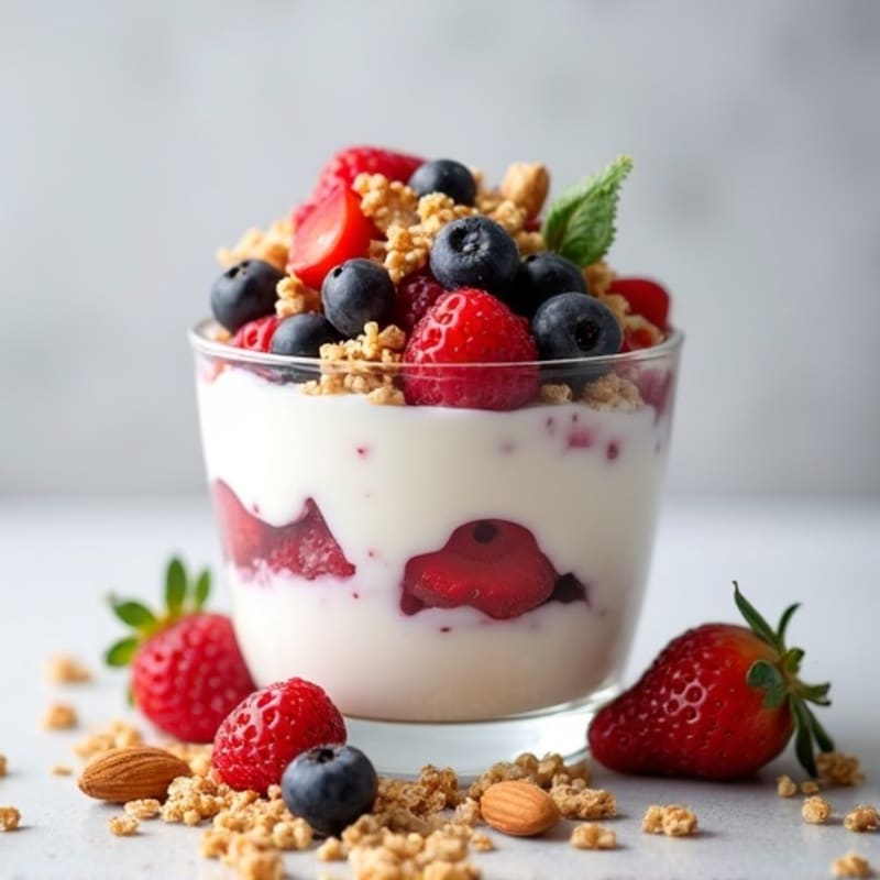 Greek Yogurt Protein Parfait with Mixed Berries and Almonds