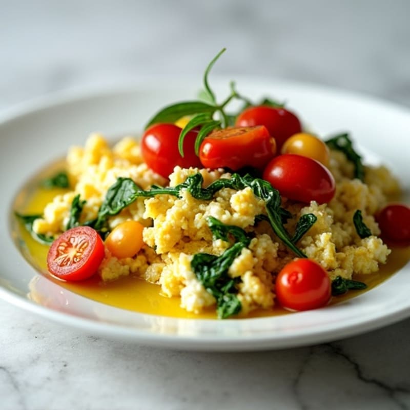 Cottage Cheese Egg White Scramble with Spinach and Cherry Tomatoes
