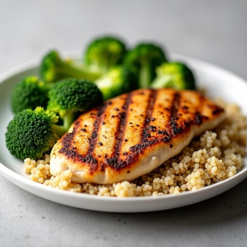 Grilled Chicken Breast with Roasted Broccoli and Quinoa