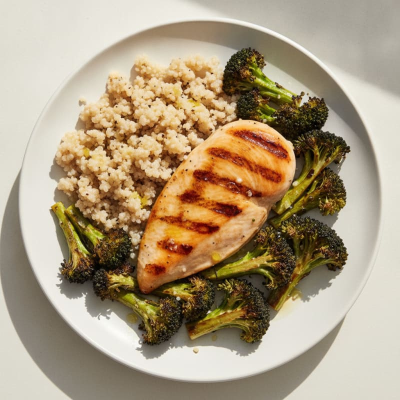 Grilled Chicken Breast with Quinoa and Roasted Broccoli