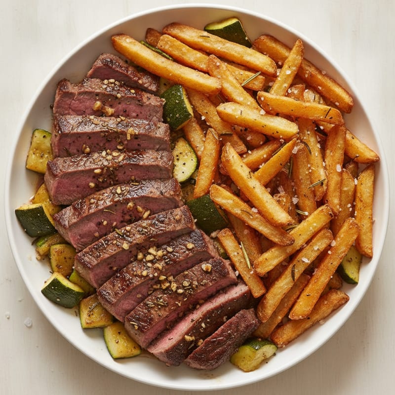 Pan-Seared Sirloin Steak with Roasted Rosemary Fries