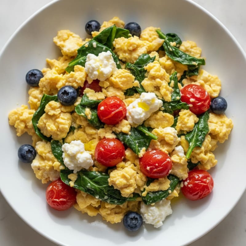 Cottage Cheese Scramble with Spinach and Cherry Tomatoes