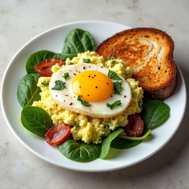 Egg White Spinach Scramble with Turkey Bacon