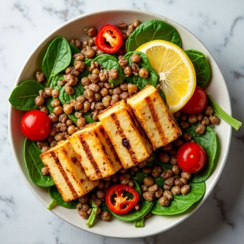 Grilled Tofu with Lentil and Quinoa Salad