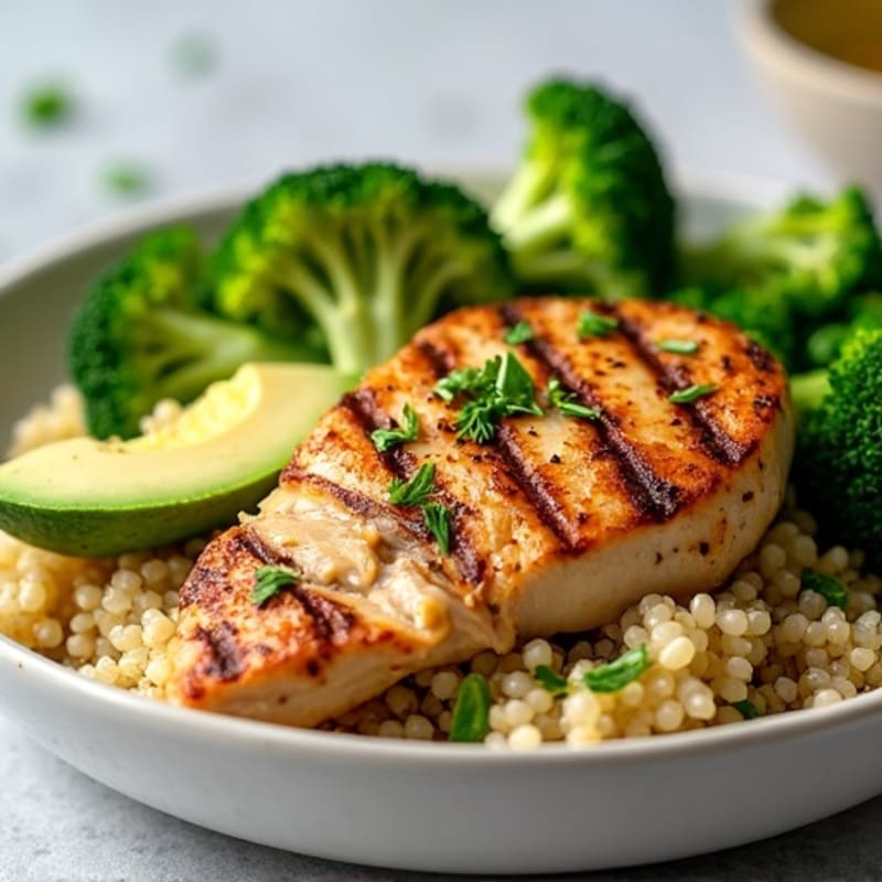 Grilled Chicken Breast with Quinoa and Roasted Broccoli