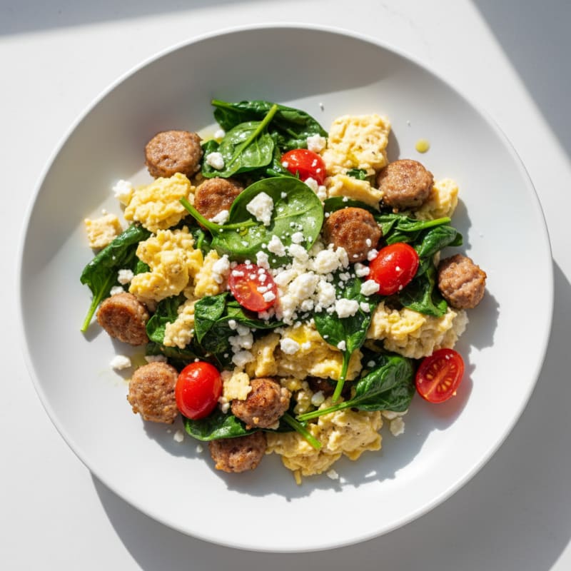 Egg White and Turkey Sausage Scramble with Spinach
