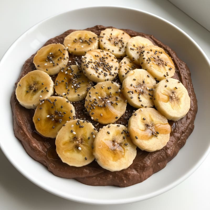 Chocolate Protein Pudding with Sliced Bananas