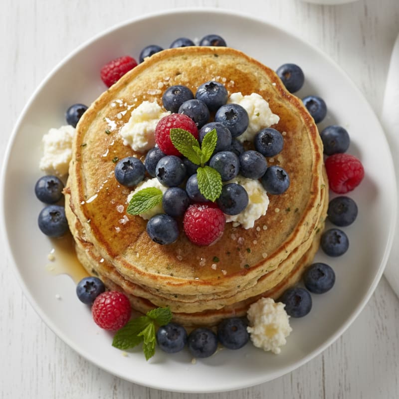 Cottage Cheese Protein Pancakes with Berries