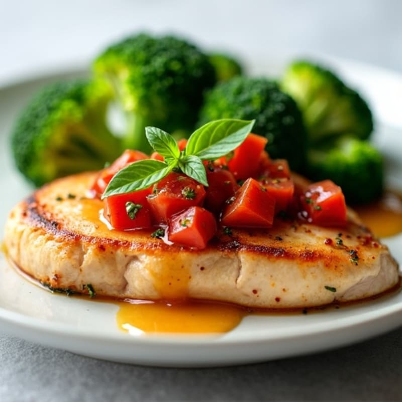 Seared Chicken Breast with Tomato Basil Sauce and Steamed Broccoli