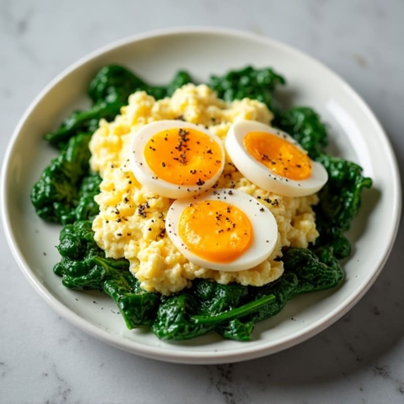 Cottage Cheese Egg Scramble with Sautéed Spinach