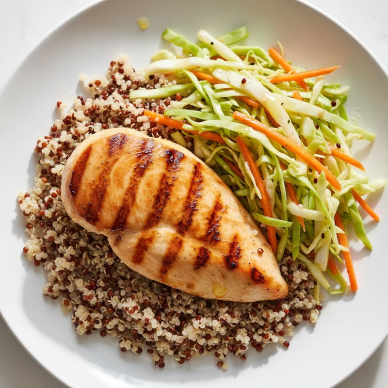 Grilled Chicken Breast with Quinoa and Crunchy Cabbage Slaw