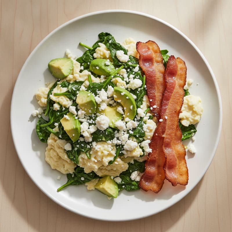Egg White Spinach Scramble with Turkey Bacon