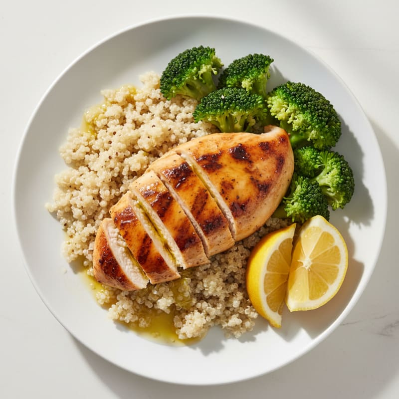 Grilled Chicken Breast with Quinoa and Steamed Broccoli