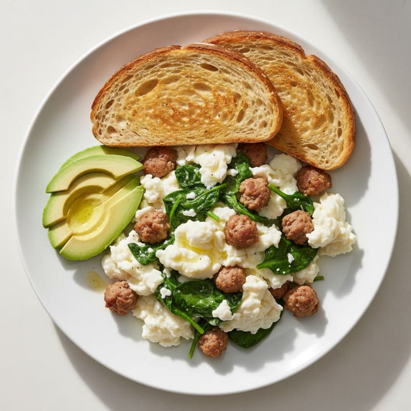 Egg White Scramble with Turkey Sausage and Spinach