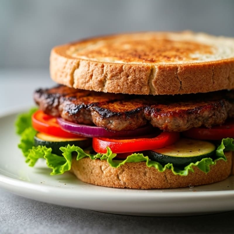 Grilled Steak and Roasted Vegetable Sandwich on Whole Grain Bread