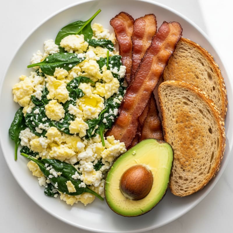 Cottage Cheese Scramble with Spinach and Turkey Bacon