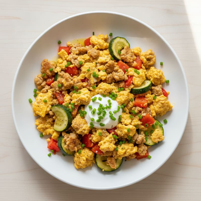 Hearty Scrambled Eggs with Roasted Vegetables