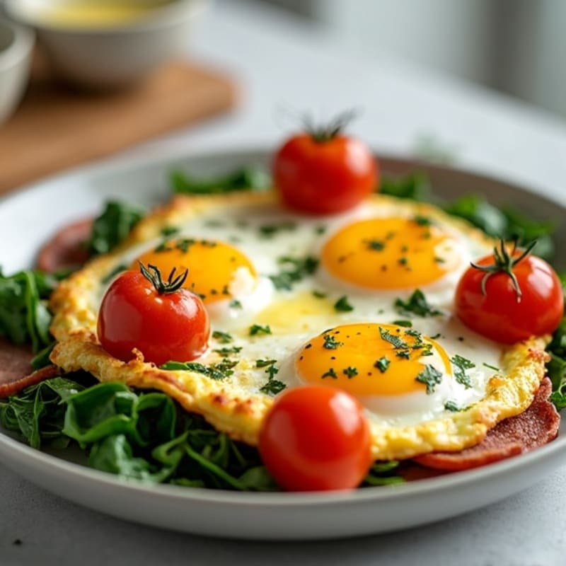 Crispy Turkey Bacon Egg White Scramble with Spinach and Tomatoes