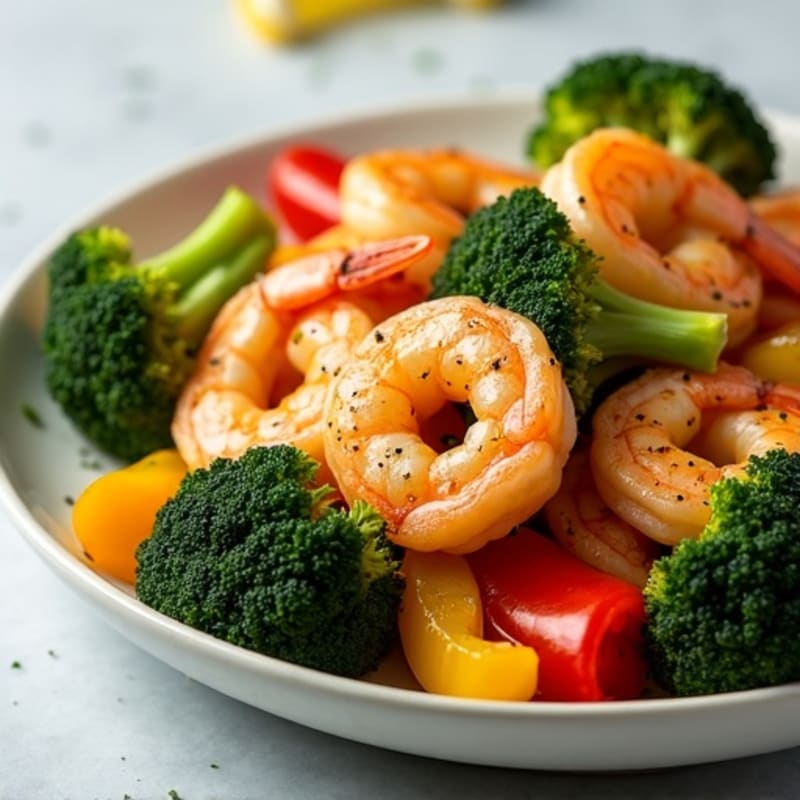 Lemon Garlic Shrimp with Roasted Broccoli and Bell Peppers