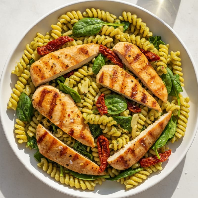 Pesto Chicken Pasta with Sun-Dried Tomatoes