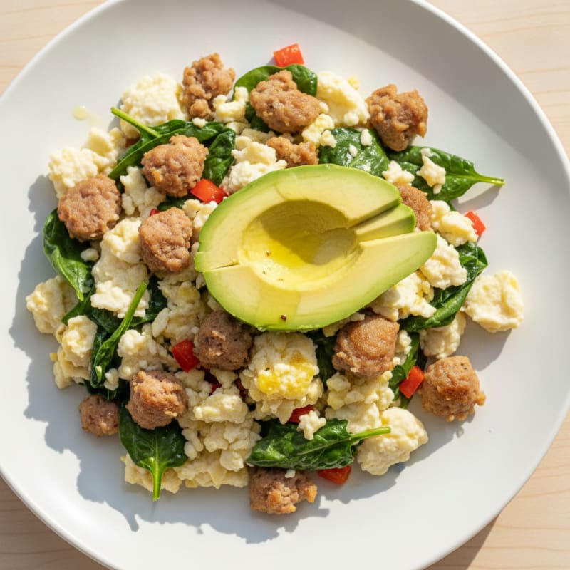 Egg White Scramble with Spinach and Turkey Sausage