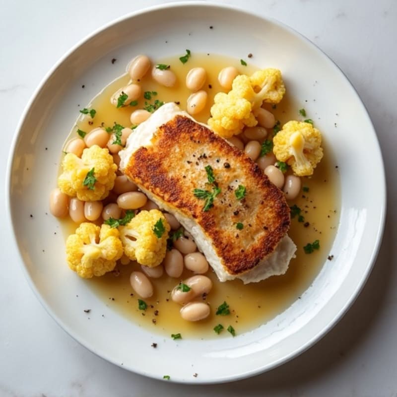 Seared Cod with Roasted Cauliflower and White Beans
