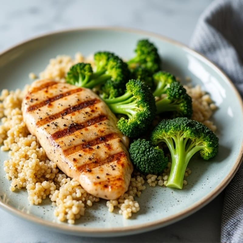 Grilled Chicken Breast with Quinoa and Roasted Broccoli