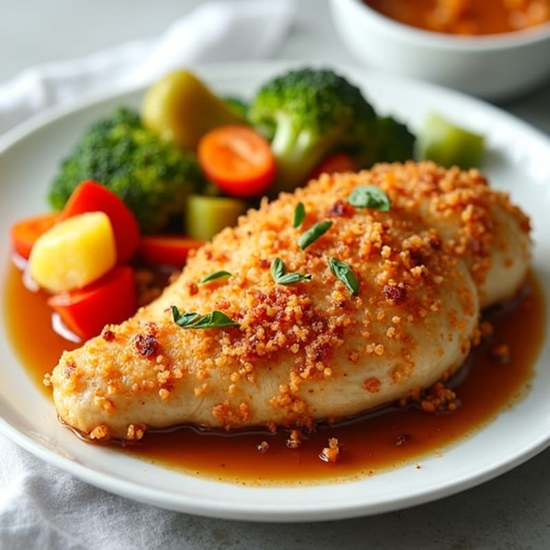 Crispy Sweet and Sour Chicken with Roasted Vegetables