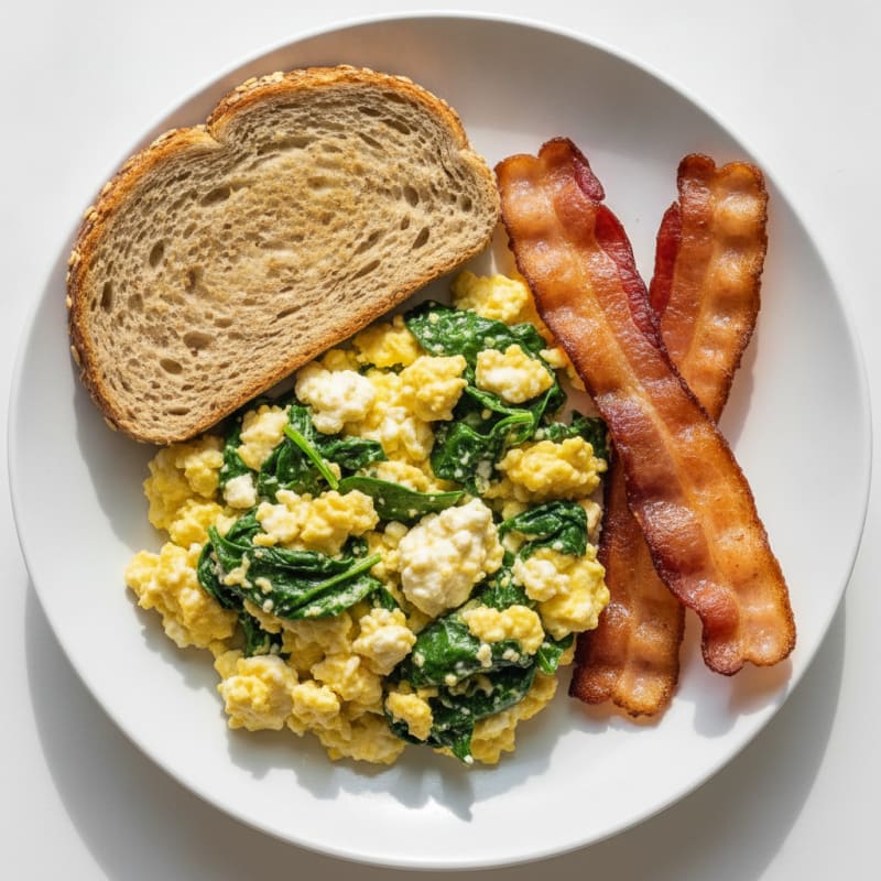 Cottage Cheese Scramble with Spinach and Turkey Bacon
