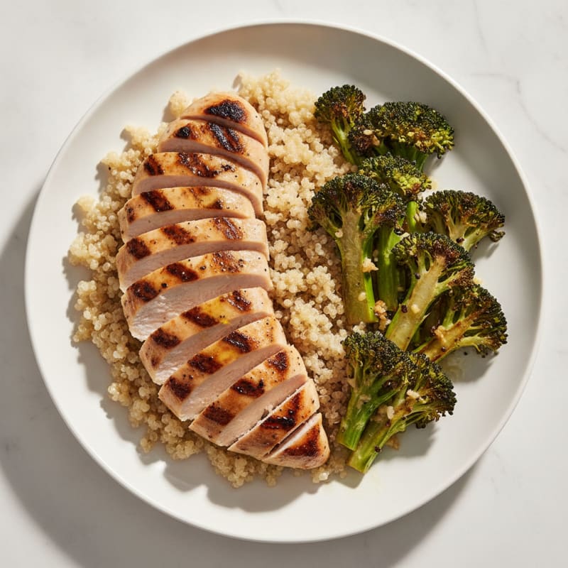 Grilled Chicken Breast with Quinoa and Roasted Broccoli