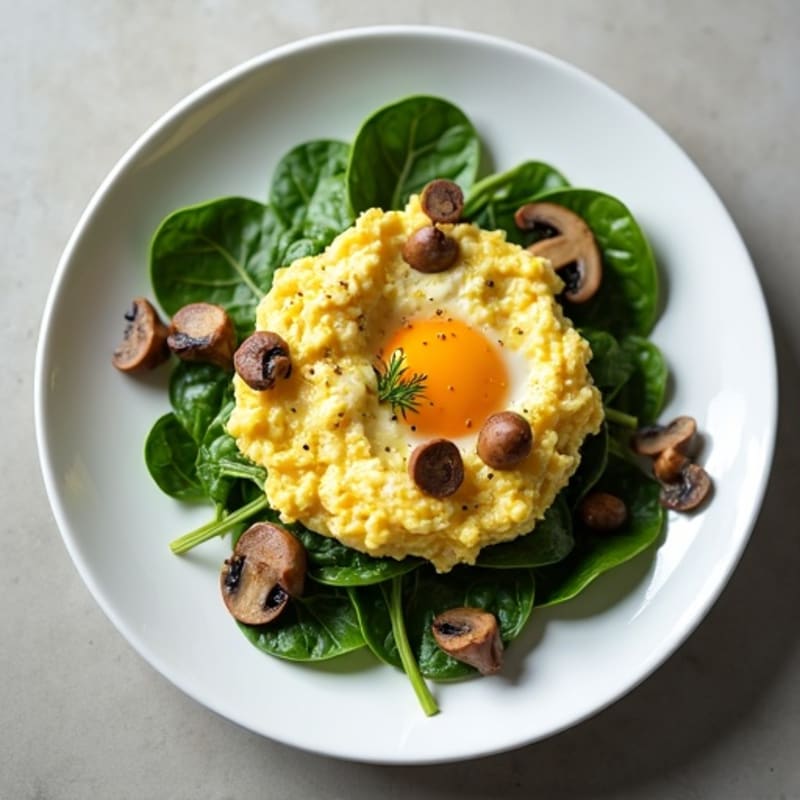 Egg White Spinach Scramble with Sautéed Mushrooms