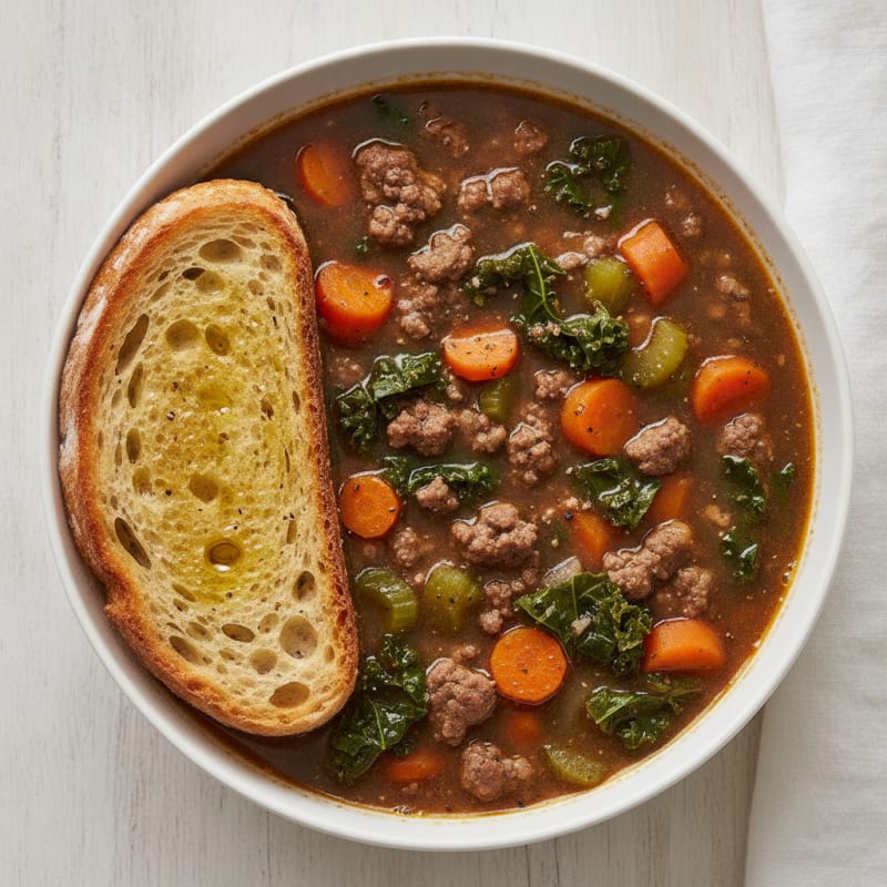 Hearty Beef and Vegetable Soup with Bread