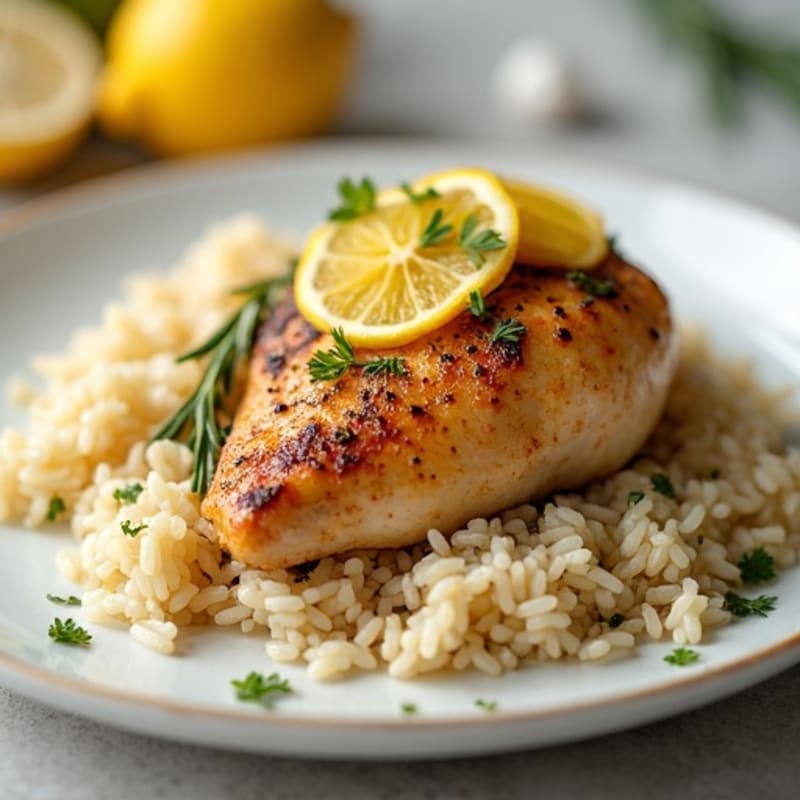 Lemon Herb Roasted Chicken with Fluffy Rice Pilaf