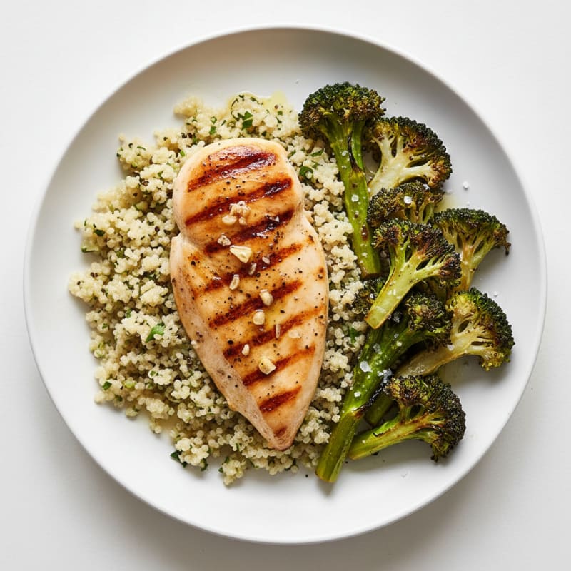 Grilled Chicken Breast with Quinoa and Roasted Broccoli