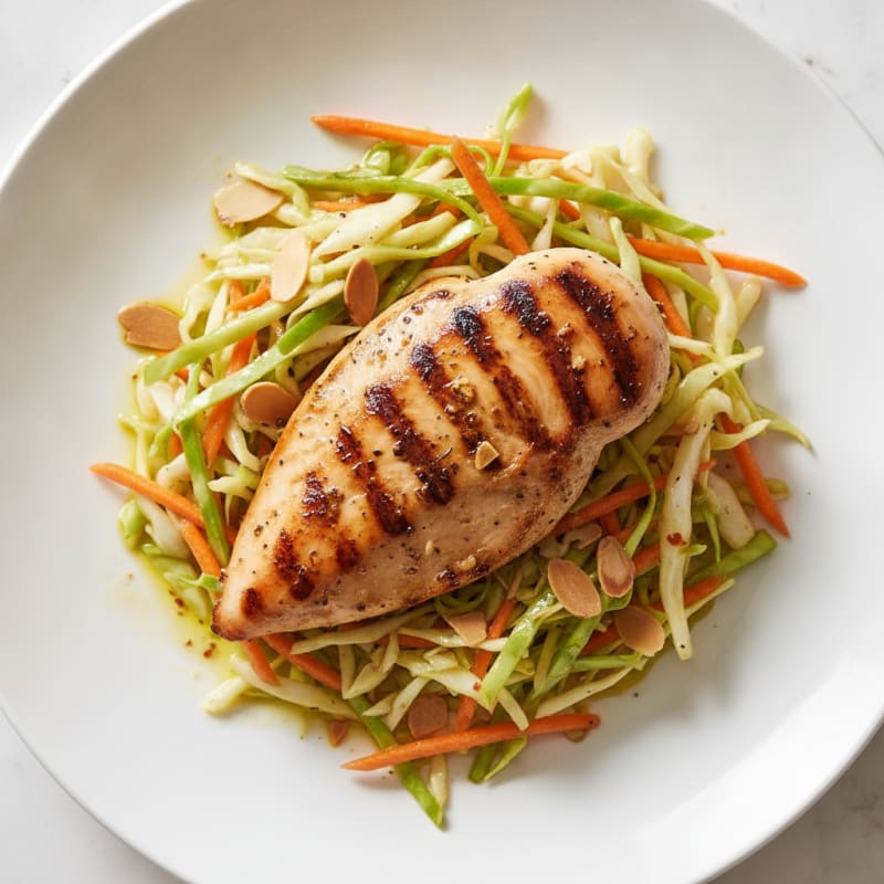 Grilled Chicken Breast with Crunchy Cabbage Slaw