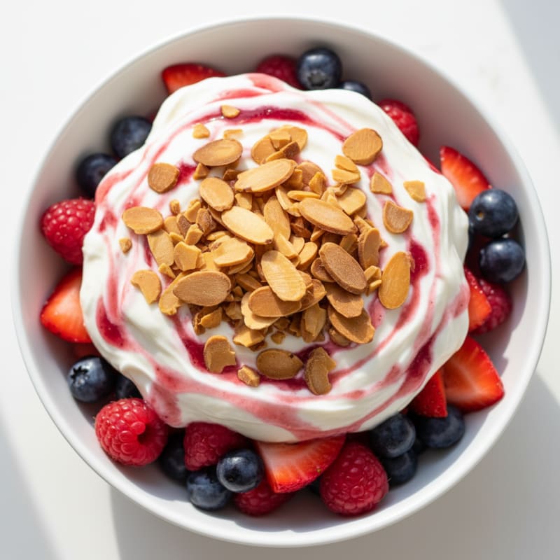 Greek Yogurt Protein Parfait with Mixed Berries and Almonds