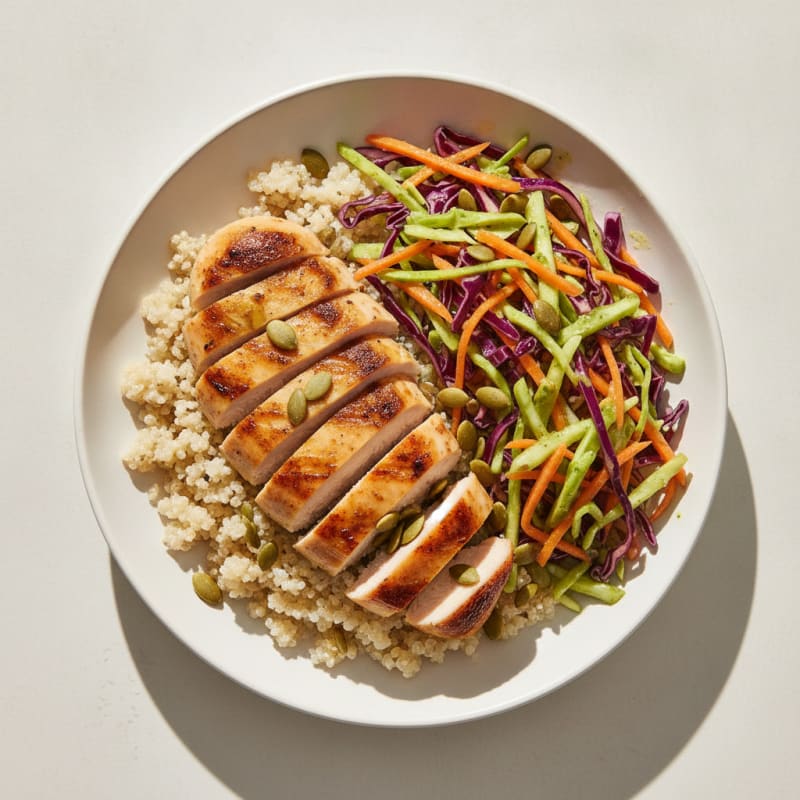 Grilled Chicken Breast with Crunchy Slaw and Quinoa