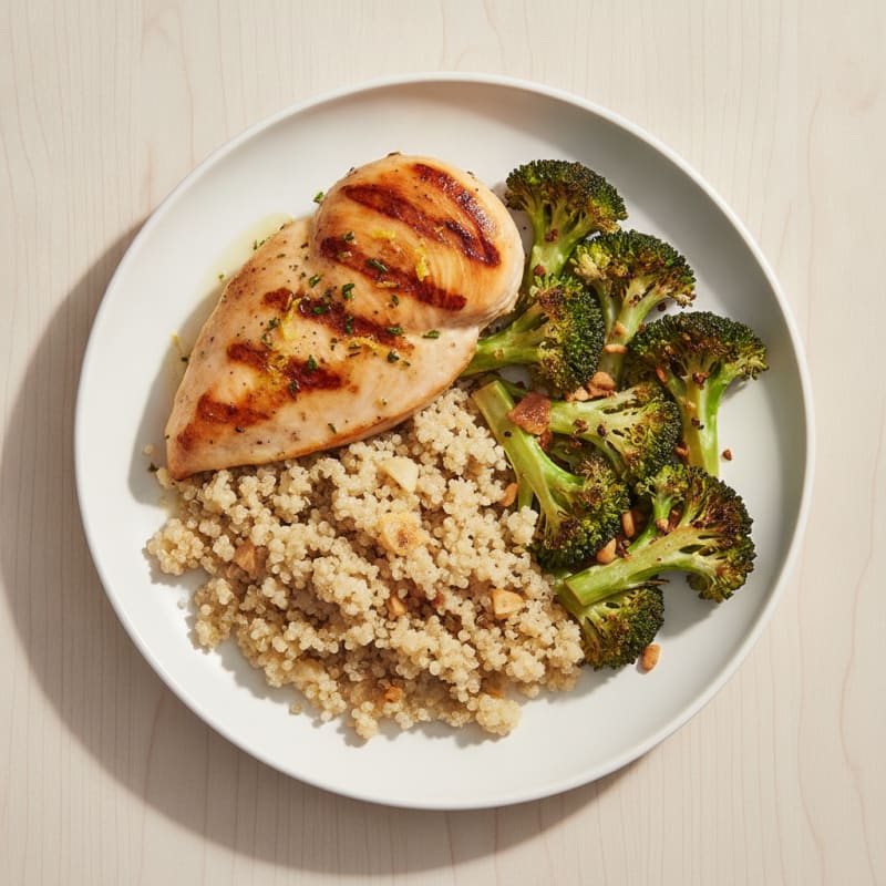 Grilled Chicken Breast with Quinoa and Roasted Broccoli