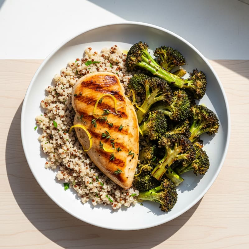 Grilled Chicken Breast with Quinoa and Roasted Broccoli