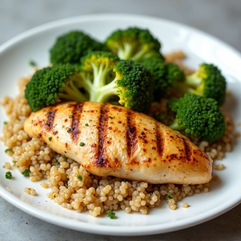 Grilled Chicken Breast with Quinoa and Roasted Broccoli